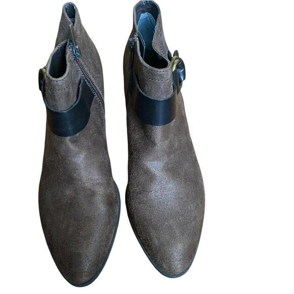 Franco Sarto Shoes - Franco Sarto Bootie Women's Brown Gabie Buckle Faux Suede Zip Heel Shoe SZ 8.5